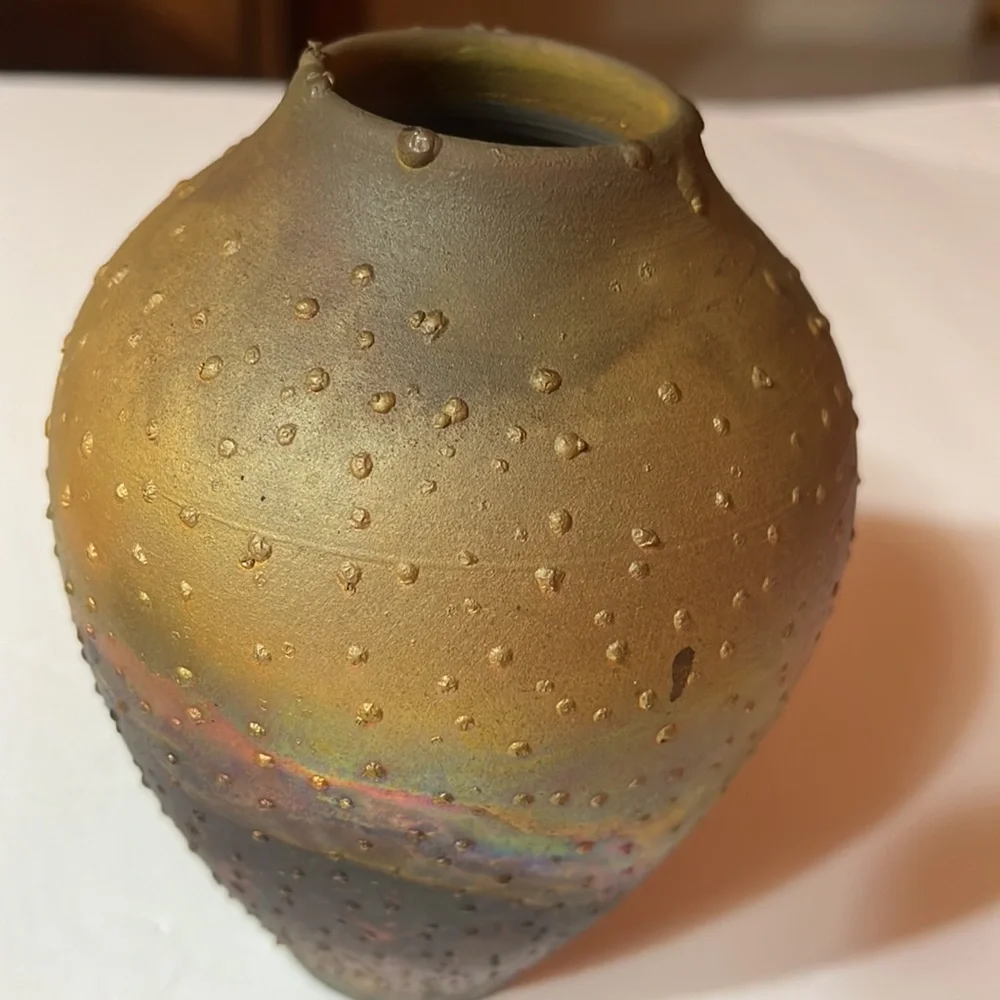 Signed Norman Bacon, Textured Raku Glaze Art Pottery